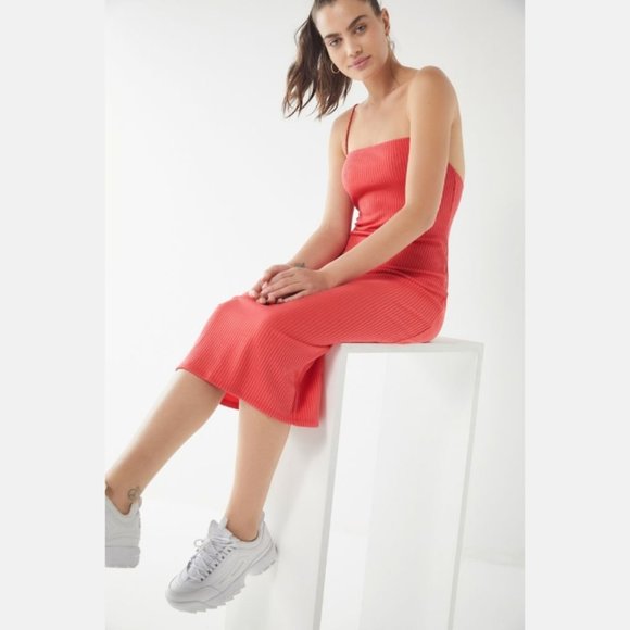 straight neck midi dress